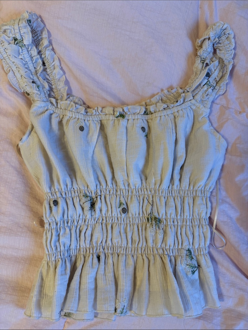 Light Blue Smocked Ruffle Tank Top - Women